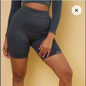 Prettylittlething Grey Acid Ribbed Scrunch Biker Shorts